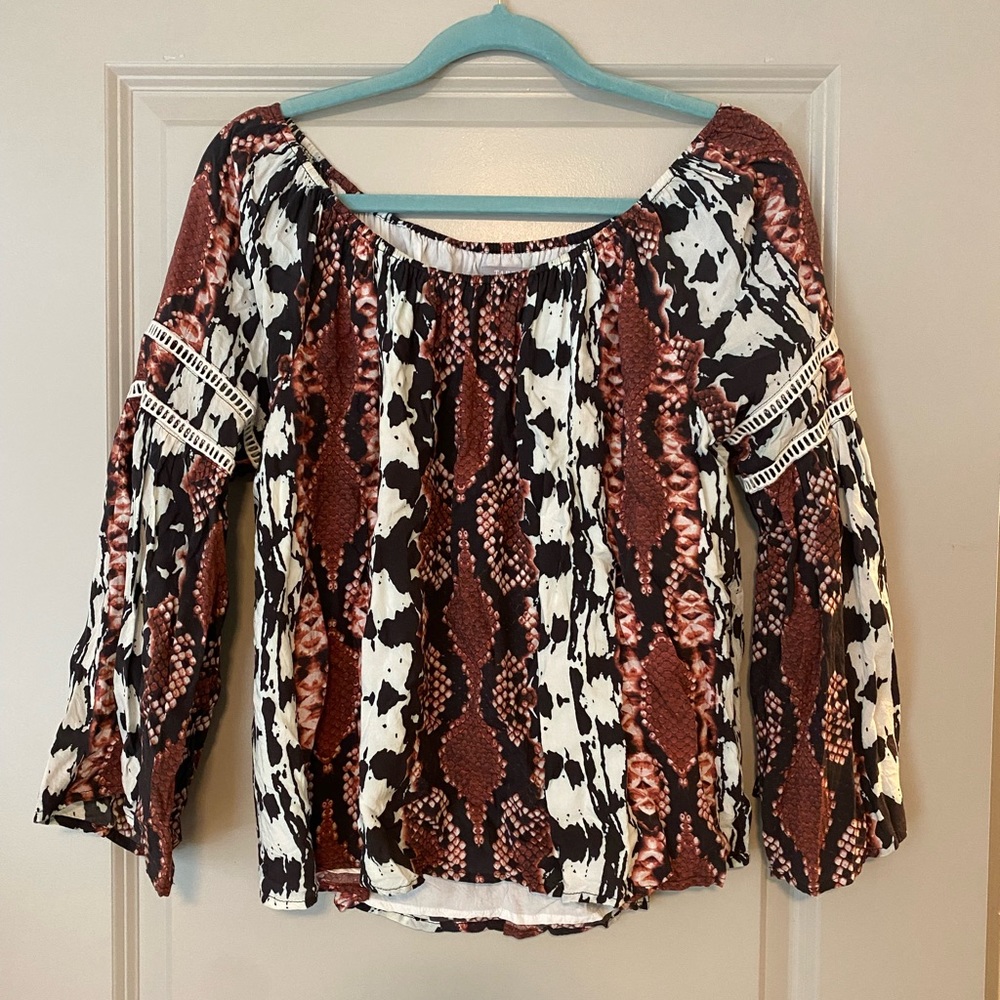 Off the Shoulder Snake Print Boutique Top - Medium